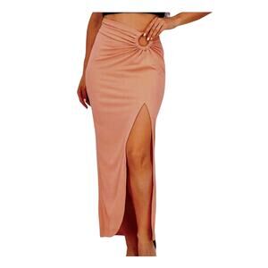 NWT Topshop Peachy Gather Maxi Skirt Bamboo O-Ring Slit Front Smocked Back 4 / 6